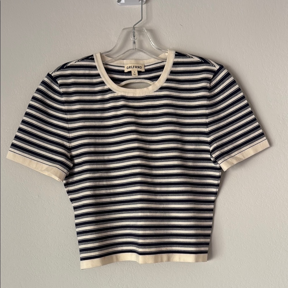 GRLFRND Ava Top in Navy and Ivory Stripe